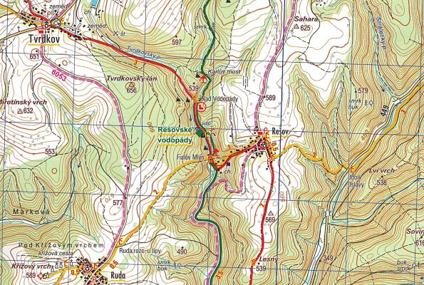 Rešovský vodopád: turistická mapa